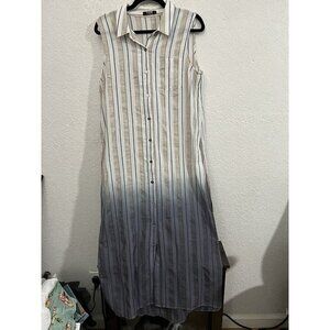 Tov Los Angeles maxi Length Dress Side Slits Button Down Ombré Sleeveless (Y)